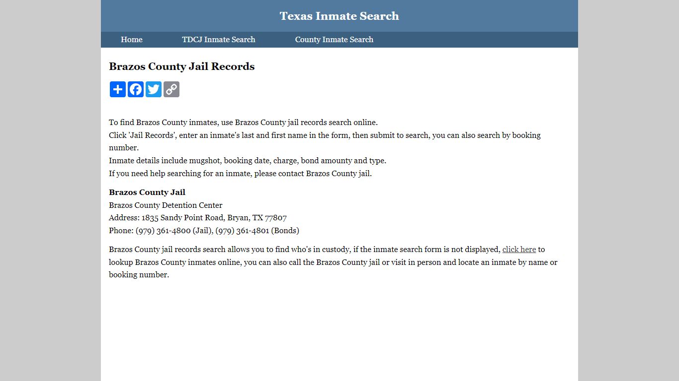 Brazos County Jail Records - Texas Inmate Search